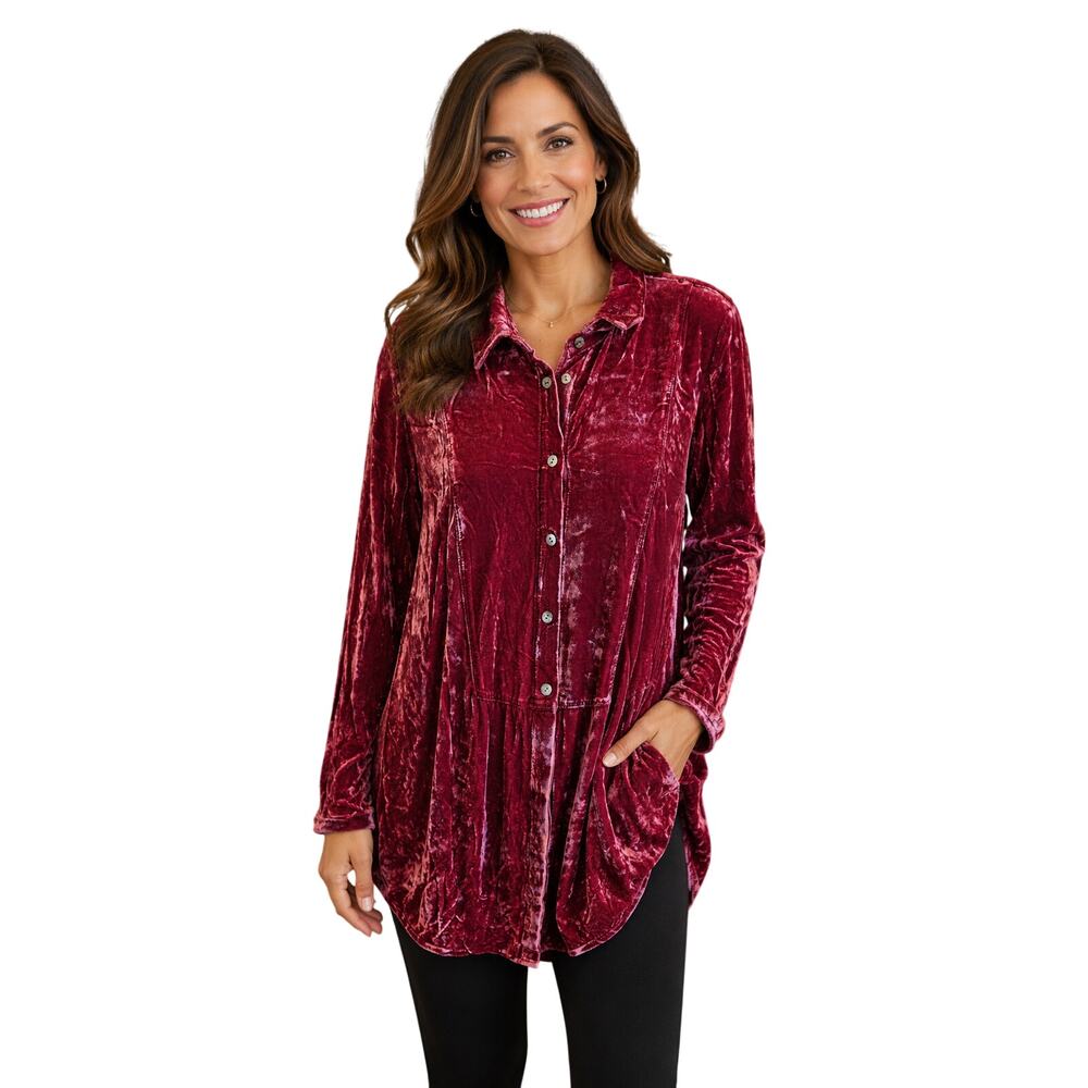 J. Jill rose pink velour silk blend tunic sweater long sleeve career glam sz M +